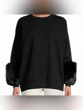 Saks Fifth Avenue Black Fur Cuff Sweater Women's Size Large